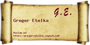 Greger Etelka névjegykártya